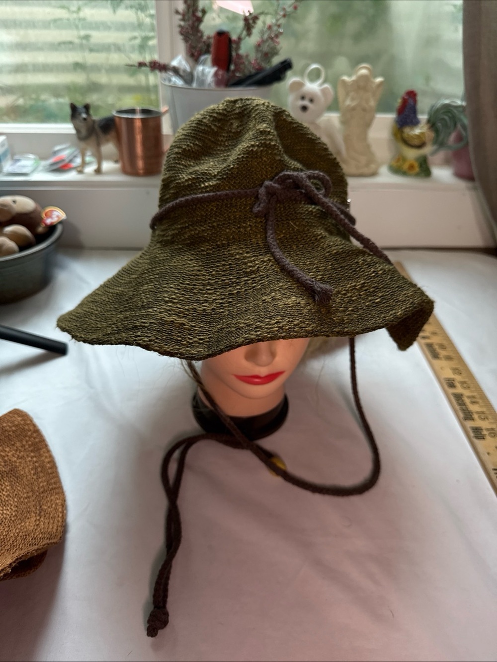 Banana boat 2 Handwoven Olive Green and Mustard Women's Wide Brim Sun Hat
